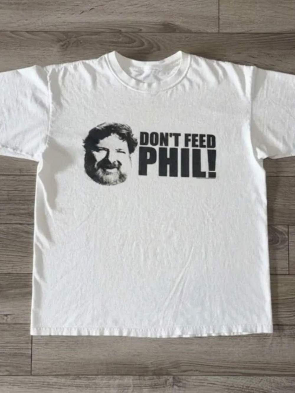 White Graphic Crewneck T-Shirt - Don't Feed Phil!